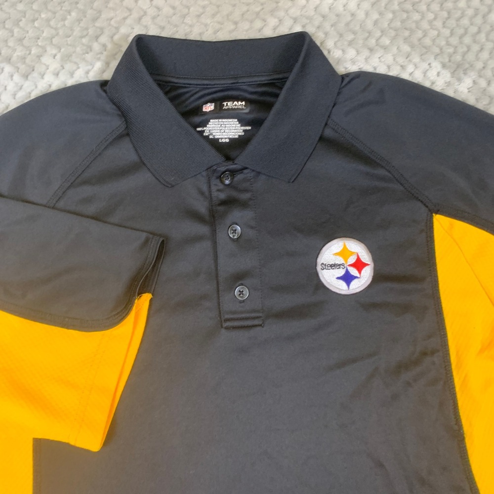 Pittsburgh Steelers Polo Shirt Mens L Black Gold NFL Team Apparel AFC Logo